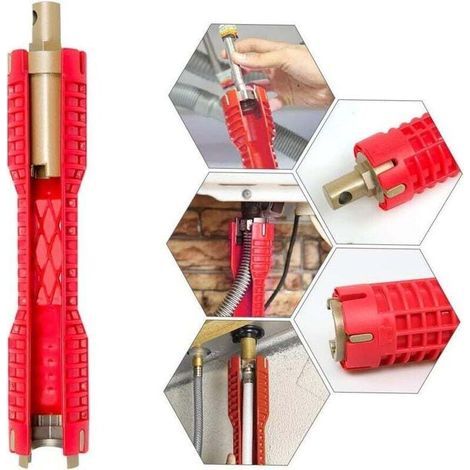 Multi-Purpose Pipe Wrench, Faucet Change Tool, Faucet and Sink Repair Tool, Plumber's Socket Wrench, Plumbing Tools, Pipe Wrench for Kitchen (Red) (1/4)
