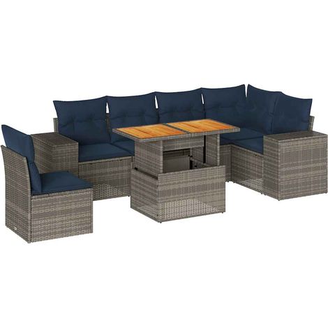 vidaXL Set Divani da Giardino 7 pz con Cuscini Grigio in Polyrattan (1/5)
