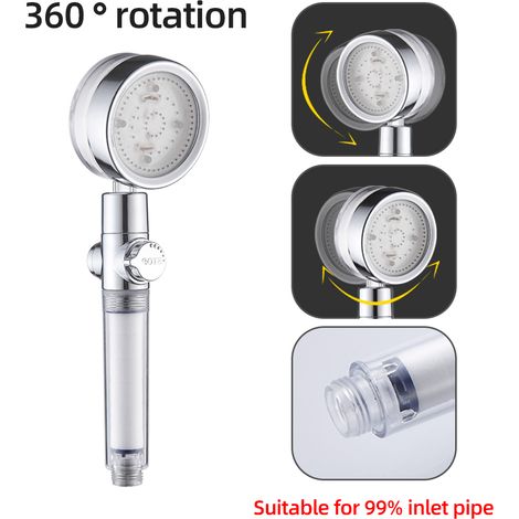 Pommeau de douche rotatif à LED, pluie, Turbo, 360 degrés, possibilité d'arrosage à haute pression, douchette à main (1/5)