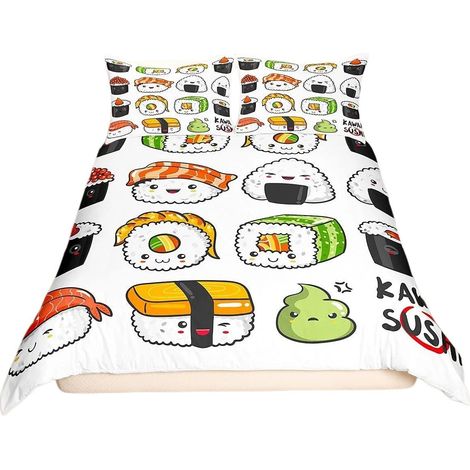 Parure de lit style sushi 200x200 cm, housse de couette en microfibre ultra douce imprimée numériquement (1/5)