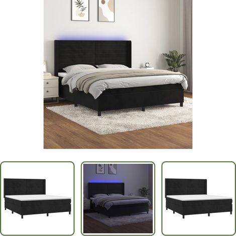 vidaXL LED-Streifen -  Boxspringbett mit Matratze & LED Schwarz 180x200 cm Samt (1/5)
