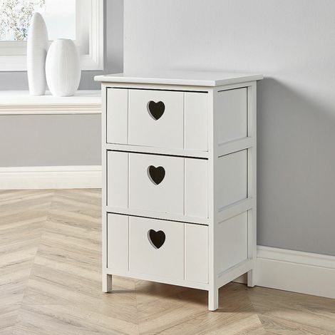 3 Drawer Storage Chest White Wooden Bedroom Organiser Bedside Fully Assembled (1/4)