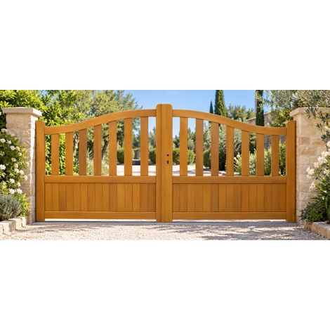 Gd Menuiseries – Portail en bois ajouré 3m – Hauteur 1,10/1,30m – Épaisseur 39mm – Traitement FIH pour protection durable (1/3)