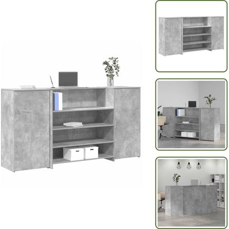 Comptoir de caisse - vidaXL Bureau de réception gris béton 200x50x103,5cm bois d'ingénierie - Armoire de rangement (1/5)