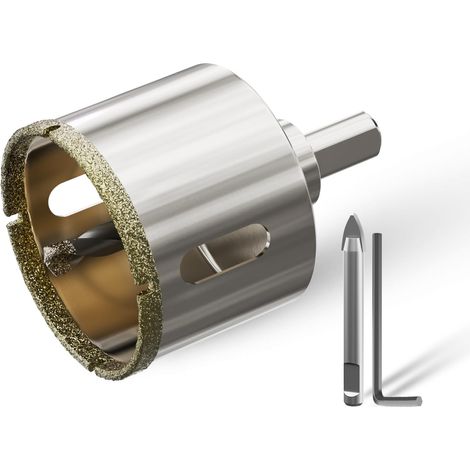 Lame de scie pour verre - 50 mm - Scie cloche avec 2foret de centrage, couronne de forage pour verre, carrelage, céramique, marbre, calcaire (1/5)
