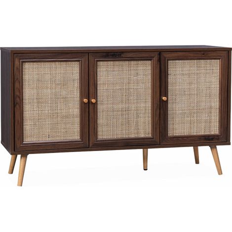 sweeek - Sideboard mit Holzoptik und Rattan-Geflecht B 120 cm