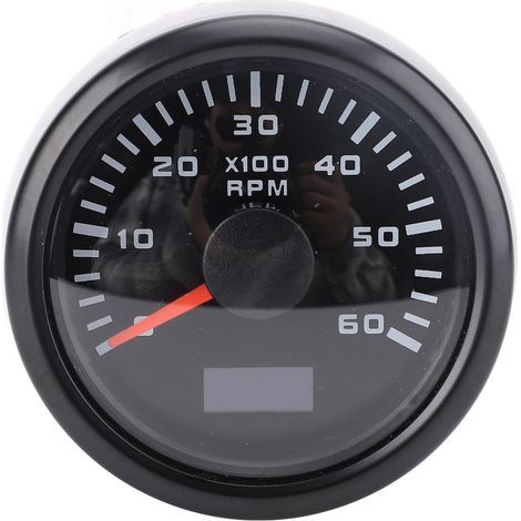 Xiuganpo Tachymètre de Voiture 52 Mm, Jauge 6000 Tr/min avec Compteur Horaire LCD, Rétroéclairage, Cycle de Couleur Automatique pour Camion Tracteur Bateau, (Cadran noir Couvercle noir CX6227B). (1/5)