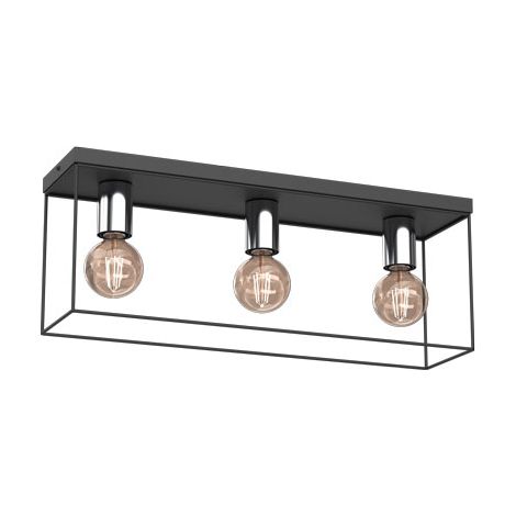 Plafonnier moderne rectangle noir/chrome Homen 3xE27 Luminex