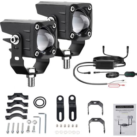 Feux antibrouillard LED pour moto 120 W 18 000 lm 6 modes d'éclairage auxiliaires avec kit de faisceau de câblage et supports de montage compatibles tracteur camion ATV UTV SUV bateau (lot de 2) (1/5)