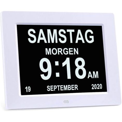 Horloge numérique 7 pouces avec grands chiffres, calendrier, alarme, rappel de prise de médicaments et multi-langues (1/3)