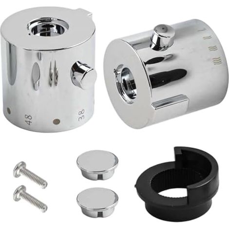 Lot de 2 boutons de contrôle de température pour mitigeur chromé, poignées thermostatiques eau chaude/froide, boutons de remplacement pour baignoire et douche
