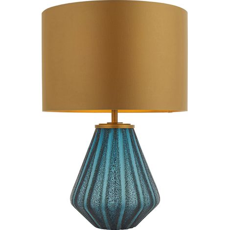 Merano Courmayeur Lampe à Poser Verre Teinté Turquoise & Tissu Satin Doré