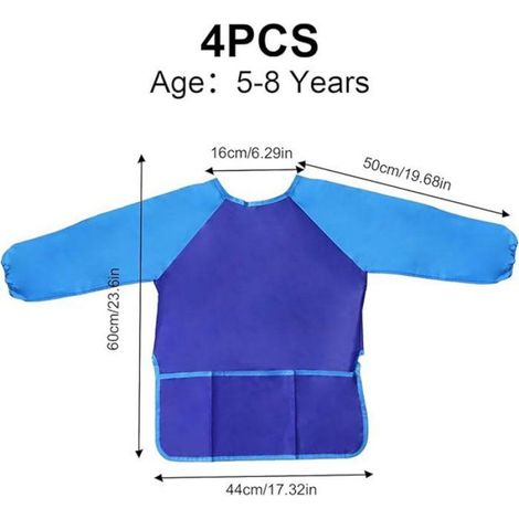 Tablier pour enfant manches longues, 3 poches, imperméable, pour activités artistiques cuisine bricolage, taille 60x44cm, lot de 2 (1/4)