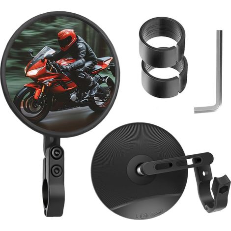 Rétroviseur Moto Homologués E24 Lot de 2, Rond Moto Rétroviseurs d'Extrémité de Guidon pour 22 et 25 mm, Pivotants à 360°, Rétroviseur De Moto pour Moto, Scooter, ATV, Ebike, Velo (1/5)