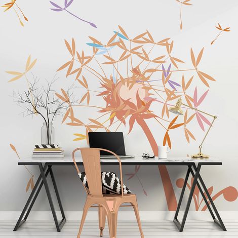Papier peint intissé grandes fleurs de pissenlits colorées romantique, 270 cm X 250 cm, décor mural pour murs intérieurs (1/5)
