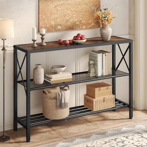 Console Meuble, Console Entree 3 Étagères, Meuble Entree, Table d'Appoint Structure en X, Petite Table pour Couloir, Entrée, Salon, Foyer, Brun Rustique (1/5)