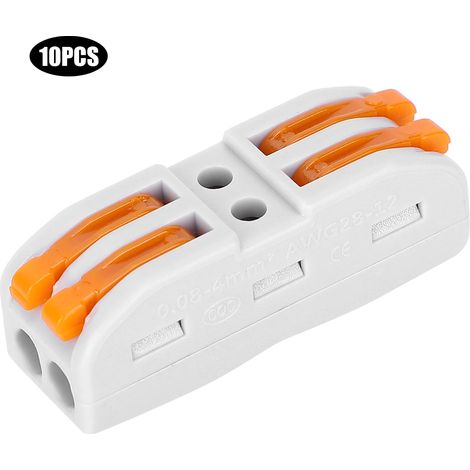Lot de 10 connecteurs électriques 2P à pression, bornes sans soudure, sans vis, raccord rapide de câbles, dominos à poussoir (1/5)