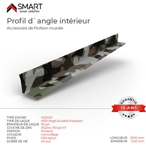Profil d`angle intérieur Tôle de couverture H12 Coloris Camouflage Printech L=2m (1/2)