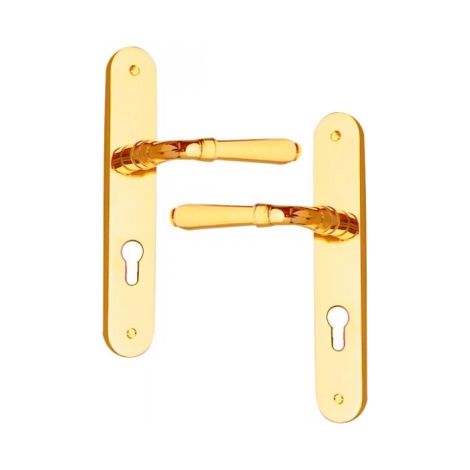 Ouvre&Déco – Poignée de porte intérieure PALACE – Cylindre double rehausse 1 côté – Laiton poli – Entraxe 195 mm – Résistance au brouillard salin