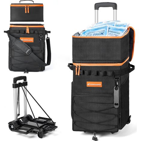 Sac Isotherme à roulettes Contient 72 Boîtes avec Packs de Glace, Double Couche, Fermeture Éclair Étanche, Chariot Glaciere à roulettes avec Poignée Pliable pour Camping Pique Niqu (1/5)