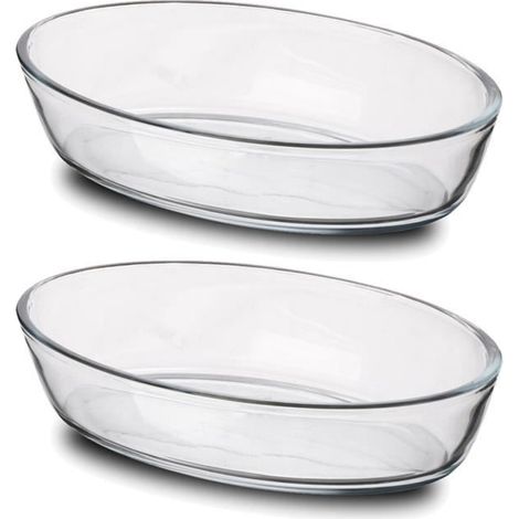 Lot 2 plat à four oval,moule de cuisson en verre, capacité 700 ml - Longueur 21 x Profondeur 14 x Hauteur 5 cm -JUANIO (1/4)