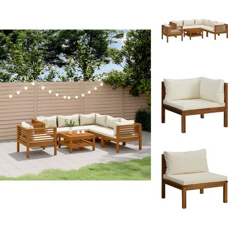 Gartenmöbel-Sets - Living 7-tlg. Garten-Lounge-Set mit Creme Kissen Massivholz Akazie (1/5)