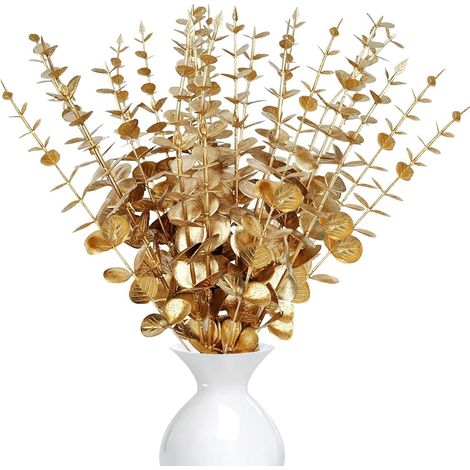 20 Tiges Eucalyptus, Plastique Doré, 38cm, Décoration Mariage Maison (1/5)