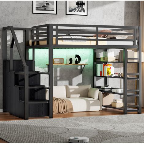 letto contenitore 140x200 con armadio LED nero OKMYHOME (1/5)