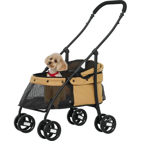 Cochecito para Perros Pequeños Plegable con Ventanas de Malla Cojín Lavable Correas de Seguridad y Marco de Acero Café