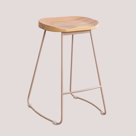 SKLUM Hoher Hocker aus Stahl und Ulmenholz Neicol Beige Leinen ↑65 cm                                 