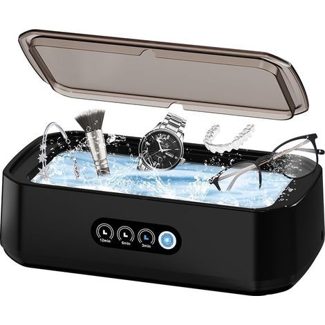 Ultrasons 650ML, 49000Hz Ultrasonic Low Noise Cleaner, avec affichage LED One Touch et 3 modes de temps pour bijoux, bague, lunettes, montre, tête de rasoir, prothèses dentaires. Noir (1/5)