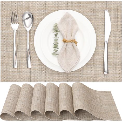 Lot de 6 Sets de table, Tissé en vinyle, Résistant à la chaleur, Antidérapant, Pour cuisine et salle à manger (1/5)