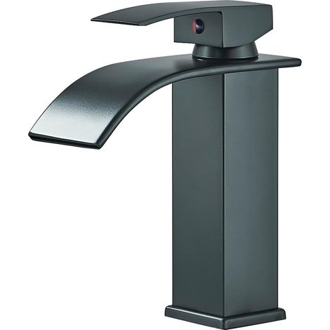 Mitigeur Lavabo Cascade Noir, Robinet Salle Bain Noir avec l'Eau Froide et Chaude Disponible, Mitigeur Lavabo Inox de Super Qualité, Robinetterie Salle de Bains Design Elégant (1/5)
