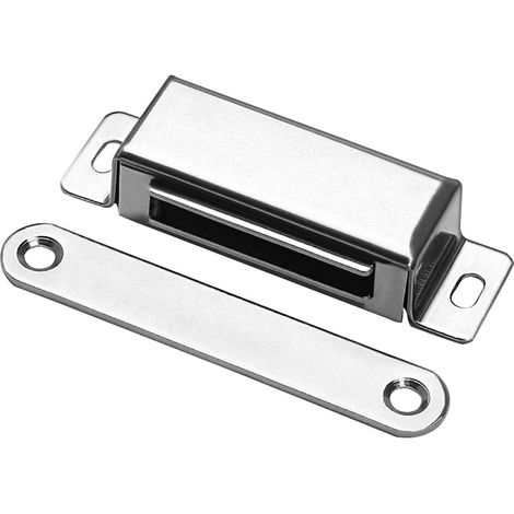 Verrou magnétique de porte, force d'attraction de 30 kg, aimant puissant, fermeture de porte magnétique en acier inoxydable chromé pour salle de bain, cuisine et porte coulissante.