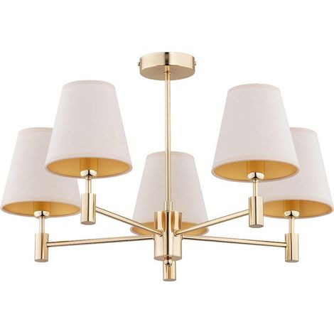 Lampadario da soffitto con paralumi color oro e crema per soggiorno e sala da pranzo, attacco 5xE14, 10W, astrit Alfa