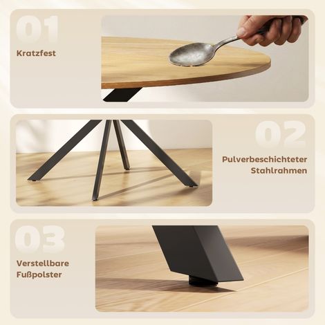Table ronde pour 4 personnes, table de cuisine style industriel avec pieds en acier, salle à manger, chêne (1/5)