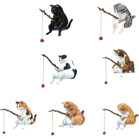Miniatur-Katzen und Fischfiguren 7 Stück 3 5 cm groß Dekoration für Aquarium Wohnzimmer und Garten niedliche Ornamente für Balkon und 3,5 cm (1/5)