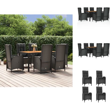 Gartenmöbel-Sets - Living 7-tlg. Garten-Essgruppe mit Kissen Schwarz Poly Rattan (1/5)