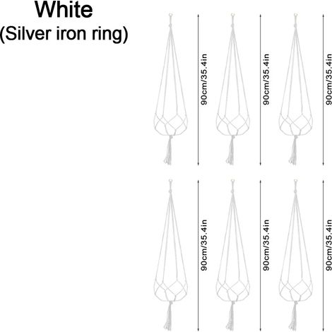 (6 pièces blanches) Pots de fleurs suspendus, paniers et vases avec crochet, suspensions créatives en macramé pour plantes. Filet pour pots de fleurs suspendus. (1/4)