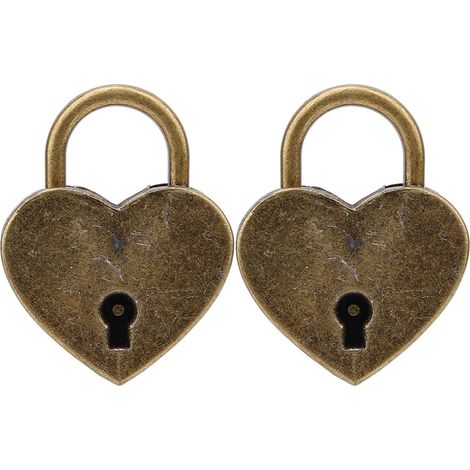 Deux jeux de cadenas vintage en métal en forme de cœur, avec clés, 30x39 mm, bronze. (1/3)