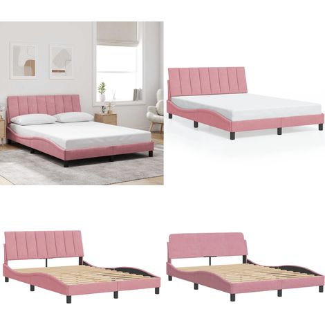 Bettgestell ohne Matratze "Hanko" Rosa 140x200 cm Samt - Samtbettgestell - Rosa Bettgestell (1/5)