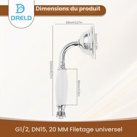 Pommeau de douche rétro en acier inoxydable - Pommeau de douche antique - Pommeau de douche nostalgique avec style téléphone (argent) (1/5)