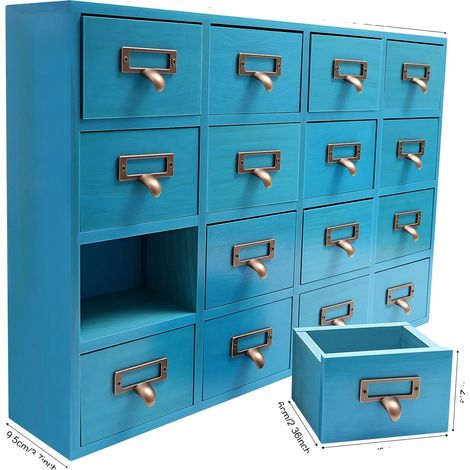 Armoire de rangement, 16 tiroirs, design en bois et métal durable, Cabinet d'apothicaire (1/2)