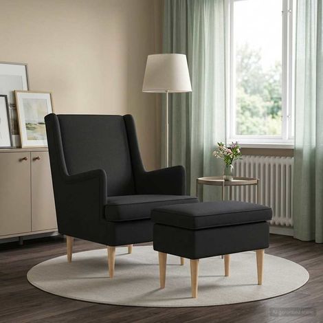 vidaXL Sillón con Pouf 2 uds. Negro Tela (1/5)