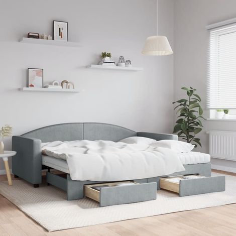 Daybed with Trundle and Drawers Light Grey 90x190 cm Fabric vidaXL