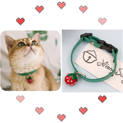 Collar para gatos con cascabel y collar para perros, 2 unidades, ajustable, diseño de fresa para mascotas. (1/5)