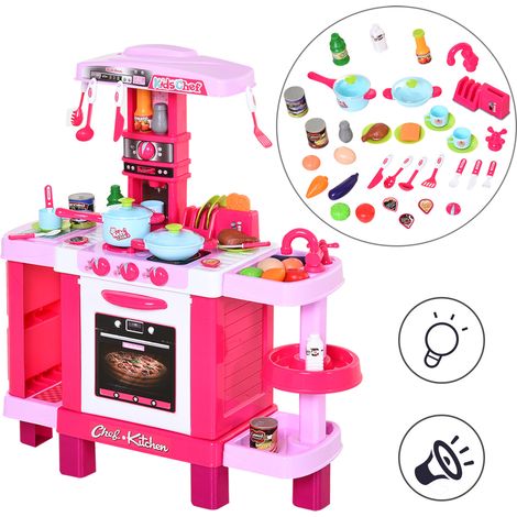 Jouet de cuisine pour enfants, rose avec 38 accessoires inclus, 78x29x87cm, jeu de lumière et de sons réalistes (1/5)