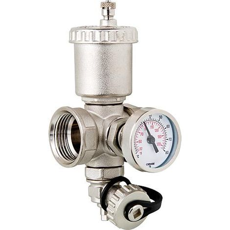 Pièce de raccordement DN 25auto-etanche avec robinet F+E thermometre + purgeur d´air BG