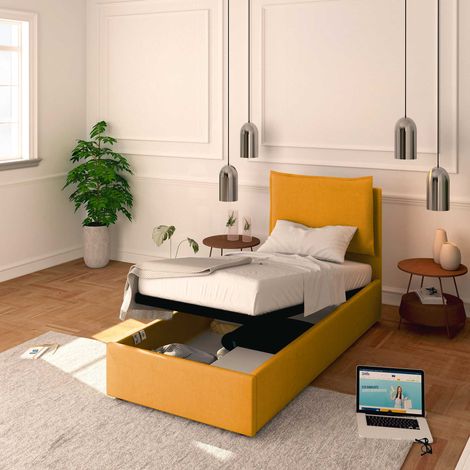 Baldiflex Letto Contenitore Singolo 90x200 Licia in Tessuto con Rete a Doghe colore Mango (1/5)