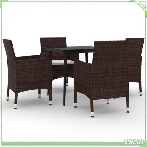 Ensemble à manger de jardin - FAFEICY - 3099722 - Résine tressée marron - Coussins blanc crème - Table verre 80x80 (1/5)